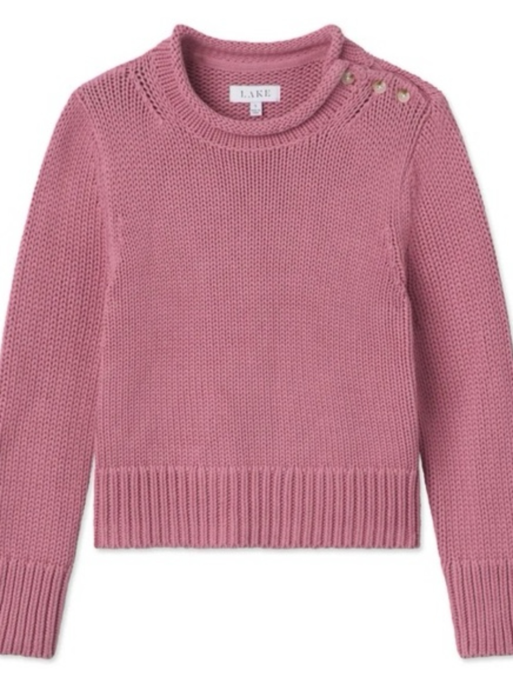 Lake Dusty Rose Button-Shoulder Knit Sweater